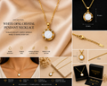 ZeenSteel White Opal Crystal Pendant Necklace – Gold Stainless Steel Elegant Neckla