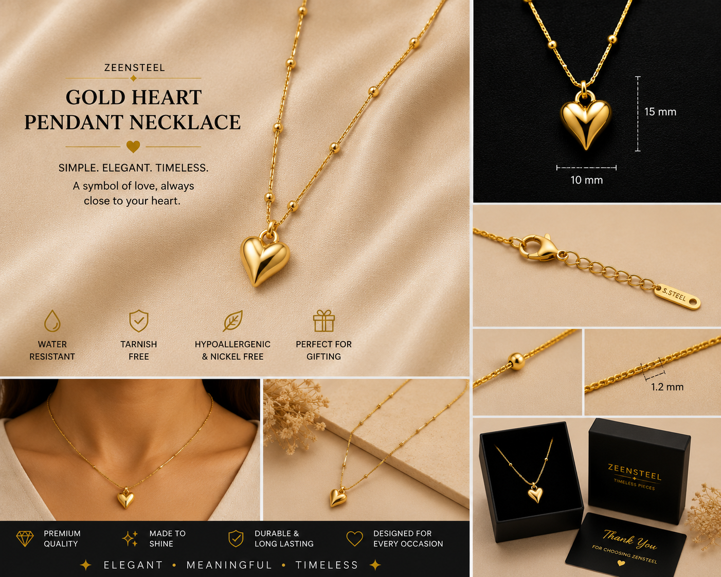gold Heart pendant necklace