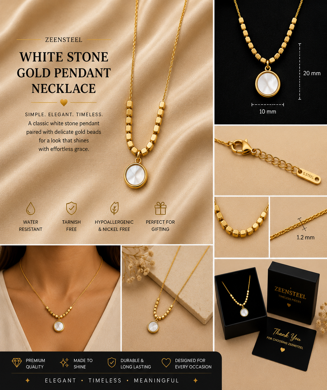 White Stone Gold Pendant