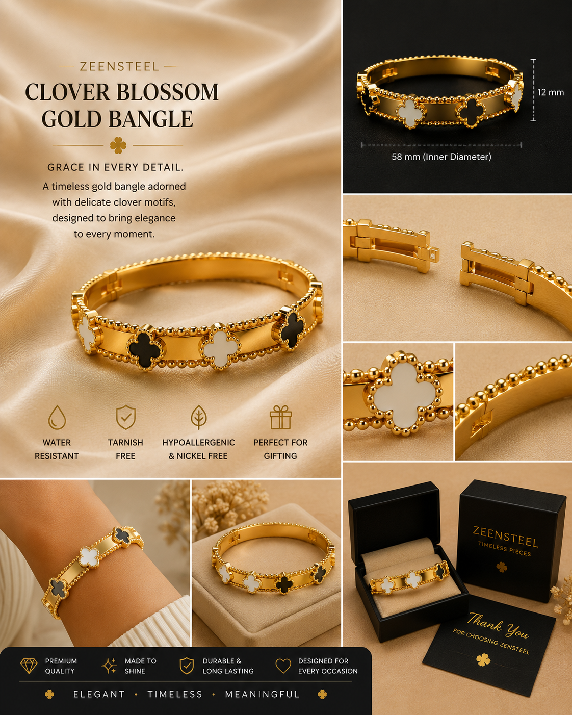 Clover GOLD Black Bangel
