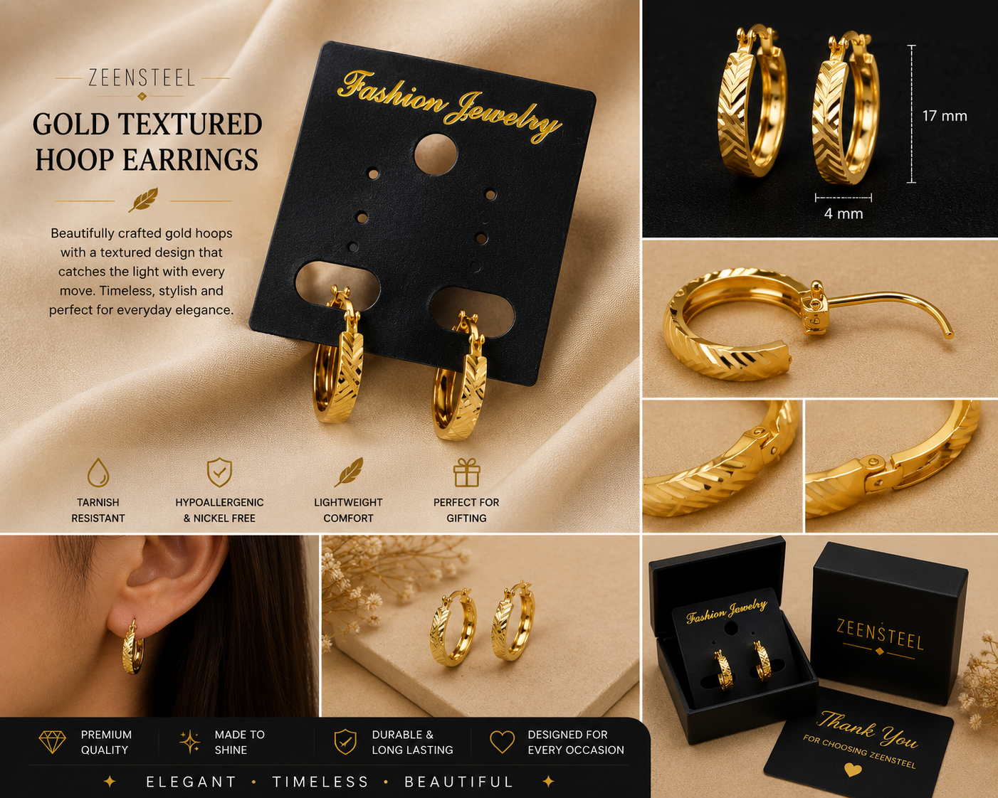 Gold Textured Hoop Earings