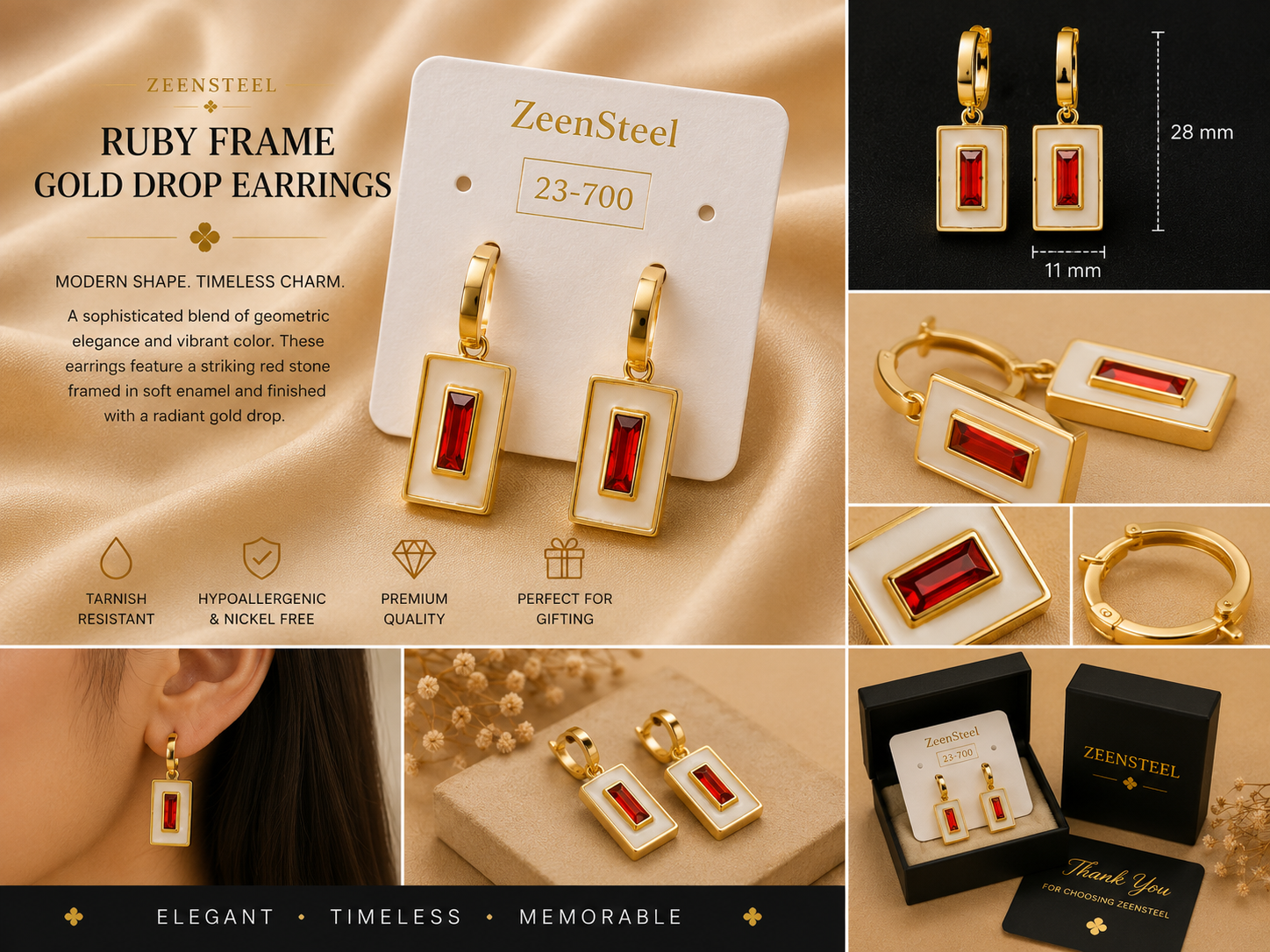 Ruby Fram Gold Drop Earings