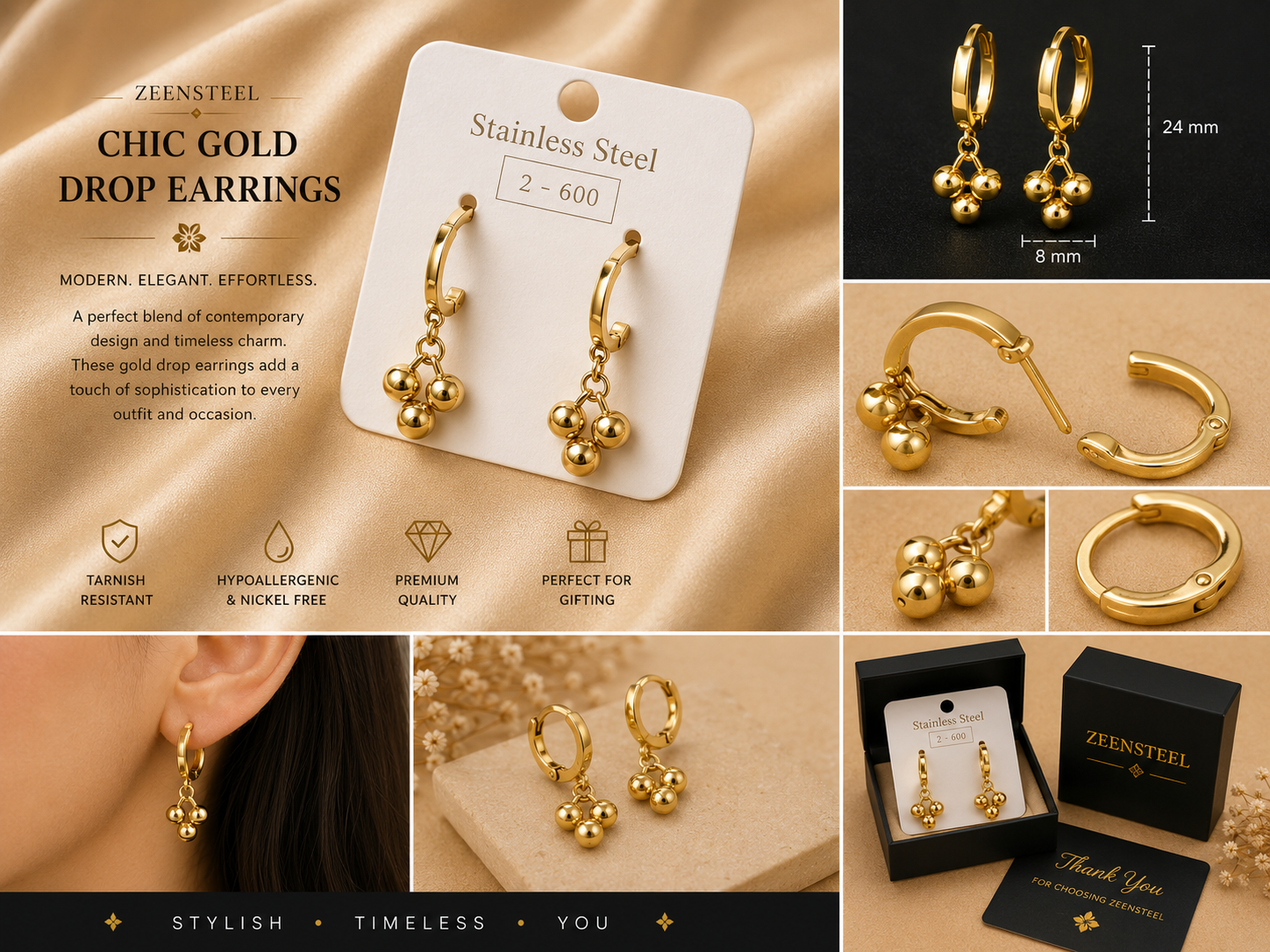 Chic Gold Drop Earings